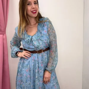 Abito con volants e cinntura a fiorellini - abbigliamento - Stilosa