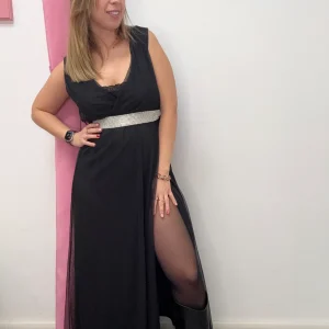 Abito lungo tulle con cintura strass - abbigliamento - Stilosa