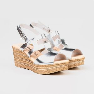 MINORCHINE CON PLATEAU IBICENCA DONNA PELLE COLORE ARGENTO CARMELA