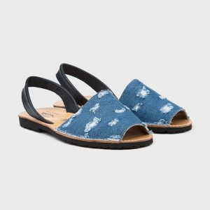 MINORCHINE SANDALI DONNA PELLE BLU E JEANS AMAIA