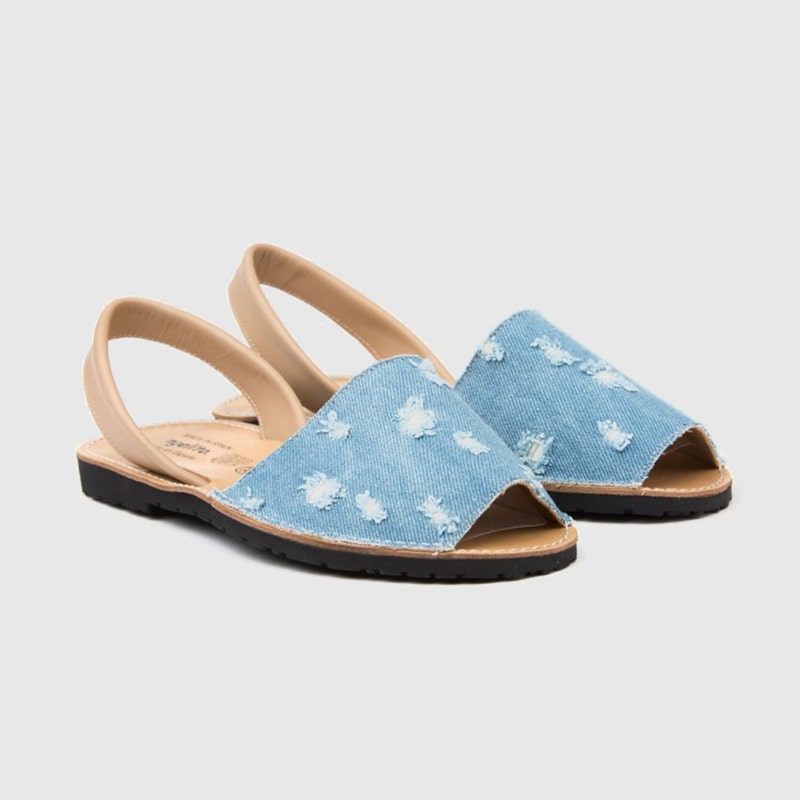 CIABATTE MINORCHINE DONNA PELLE CAMMELLO E JEANS AMAIA - immagine 2