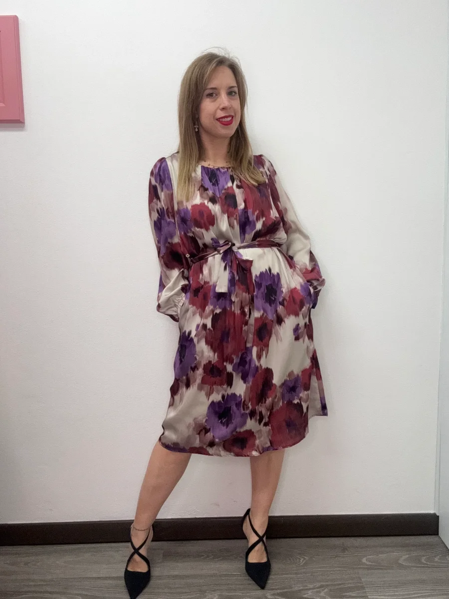 Abito fantasia con cintura ciclamino - abbigliamento - Jiveley - immagine 5