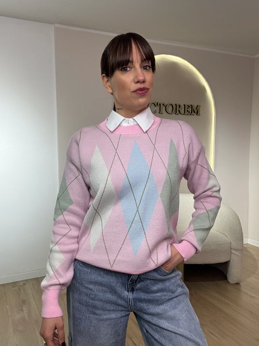 Maglia manica lunga fantasia rombi - immagine 2