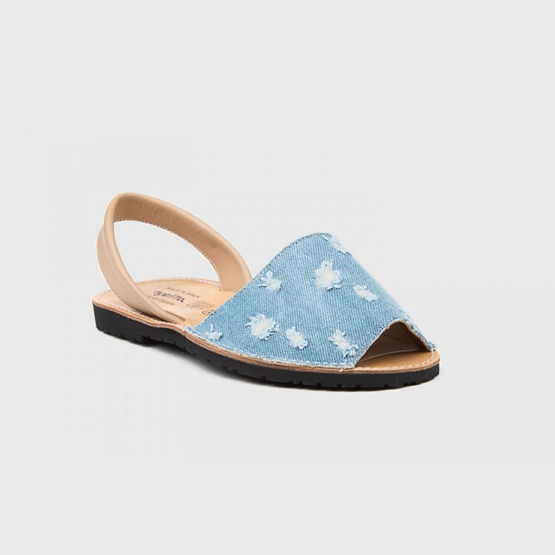 CIABATTE MINORCHINE DONNA PELLE CAMMELLO E JEANS AMAIA - immagine 4