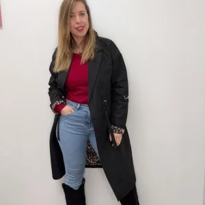 Trench lungo nero interno maculato - abbigliamento - Stilosa