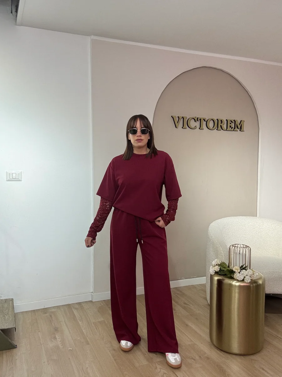 Coordinato garzato manica in pizzo - immagine 5