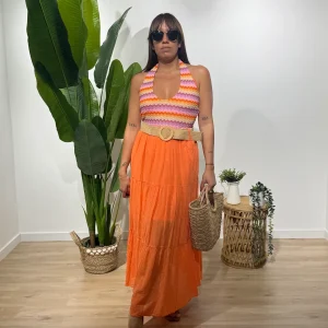 Gonna con cinta in paglia