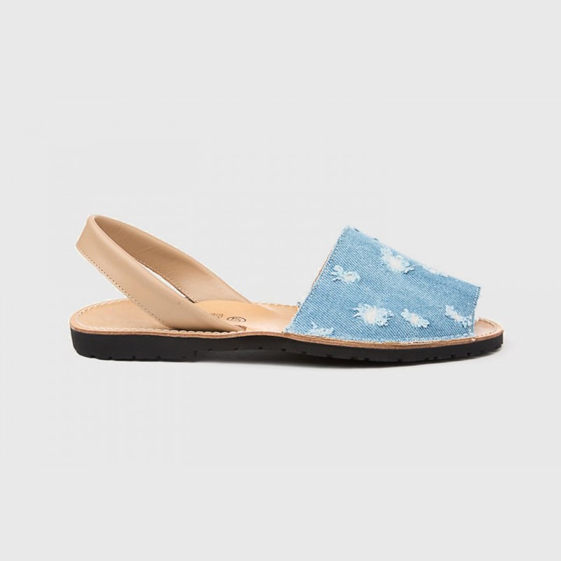 CIABATTE MINORCHINE DONNA PELLE CAMMELLO E JEANS AMAIA - immagine 3