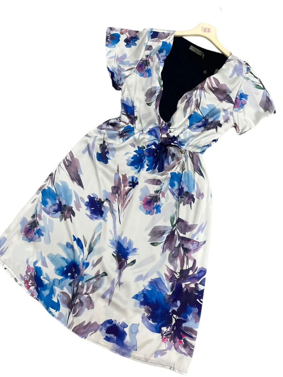 Abito fantasia viola con incrocio - abbigliamento - Jiveley - immagine 4