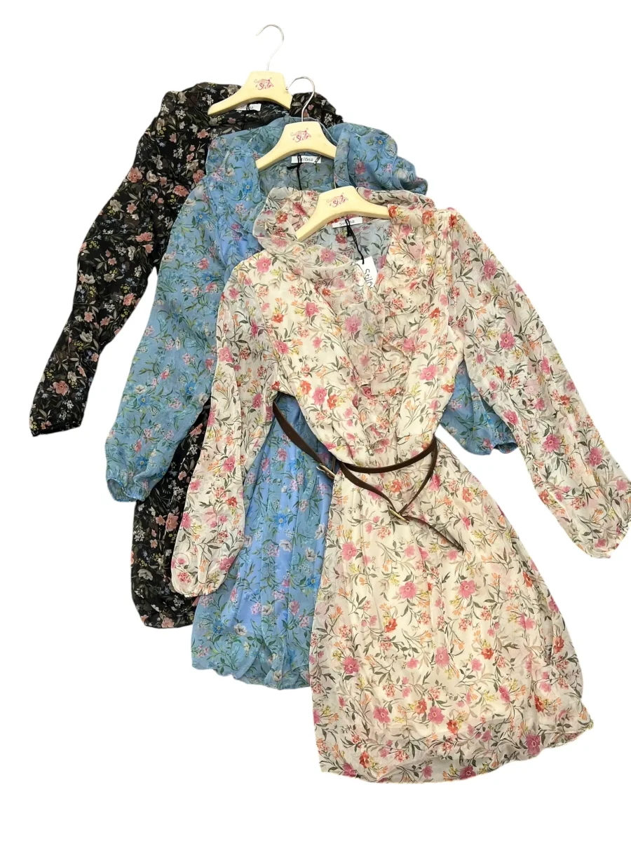 Abito con volants e cinntura a fiorellini - abbigliamento - Stilosa - immagine 5