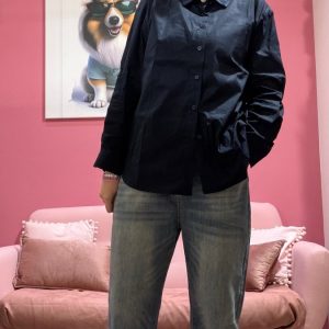 Camicia di cotone blu Curvy