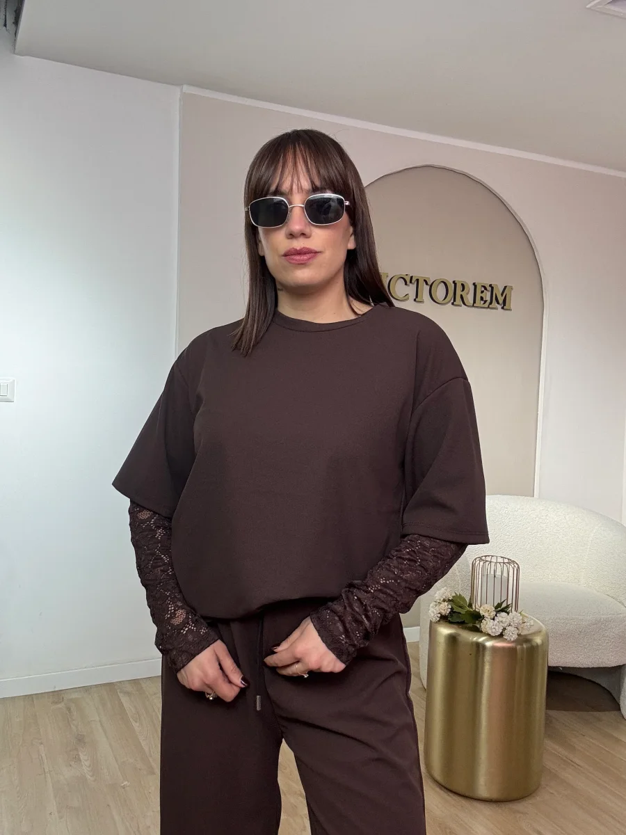 Coordinato garzato manica in pizzo - immagine 3