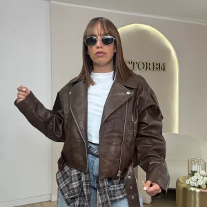 Giubbino chiodo in ecopelle over