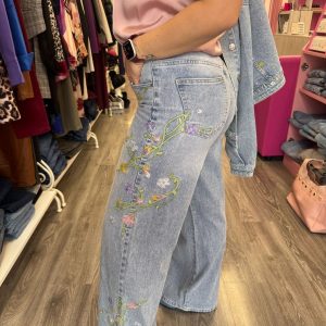 Jeans palazzo fiori ricamati con paillettes - abbigliamento - Stilosa