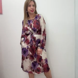 Abito fantasia con cintura ciclamino - abbigliamento - Jiveley