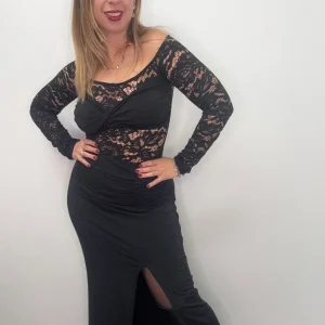Abito lungo nero con pizzo e top - abbigliamento - Stilosa