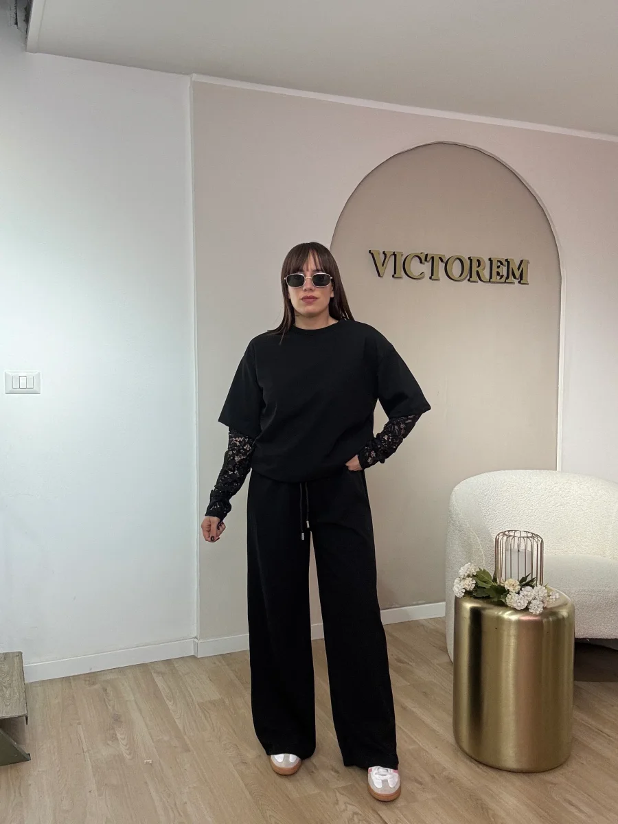 Coordinato garzato manica in pizzo - immagine 6