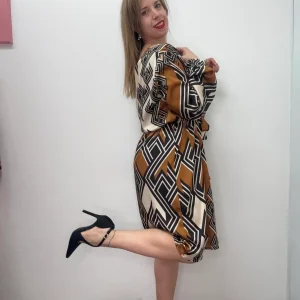 Abito trapezio con cinta stampato - abbigliamento - Jiveley