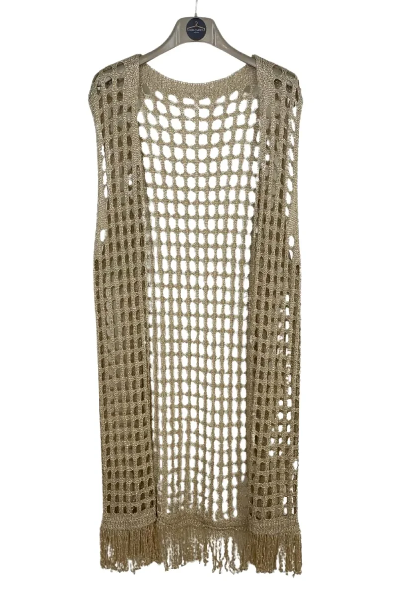 Red Carpet Roma - Gilet lungo oro traforato - 23718RAH - immagine 2