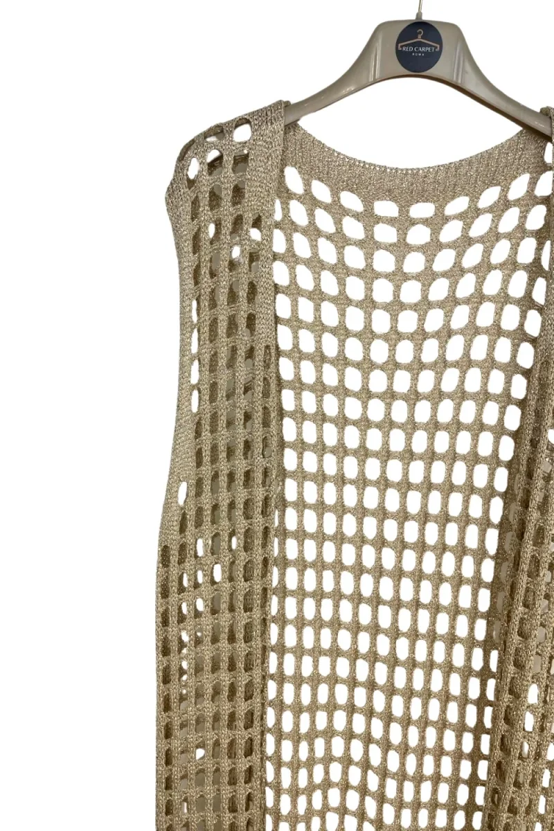Red Carpet Roma - Gilet lungo oro traforato - 23718RAH - immagine 3