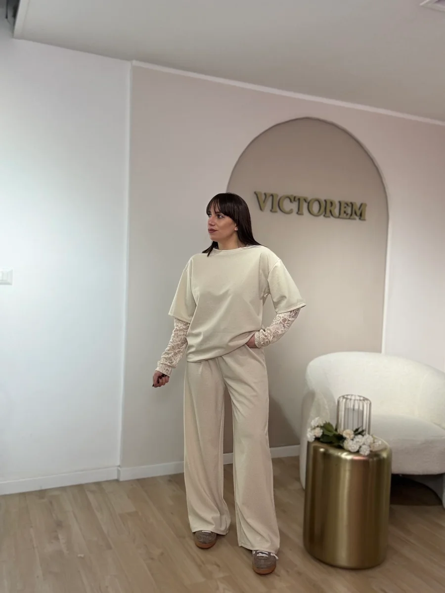 Coordinato garzato manica in pizzo - immagine 4