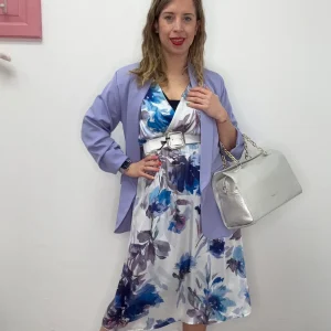 Abito fantasia viola con incrocio - abbigliamento - Jiveley