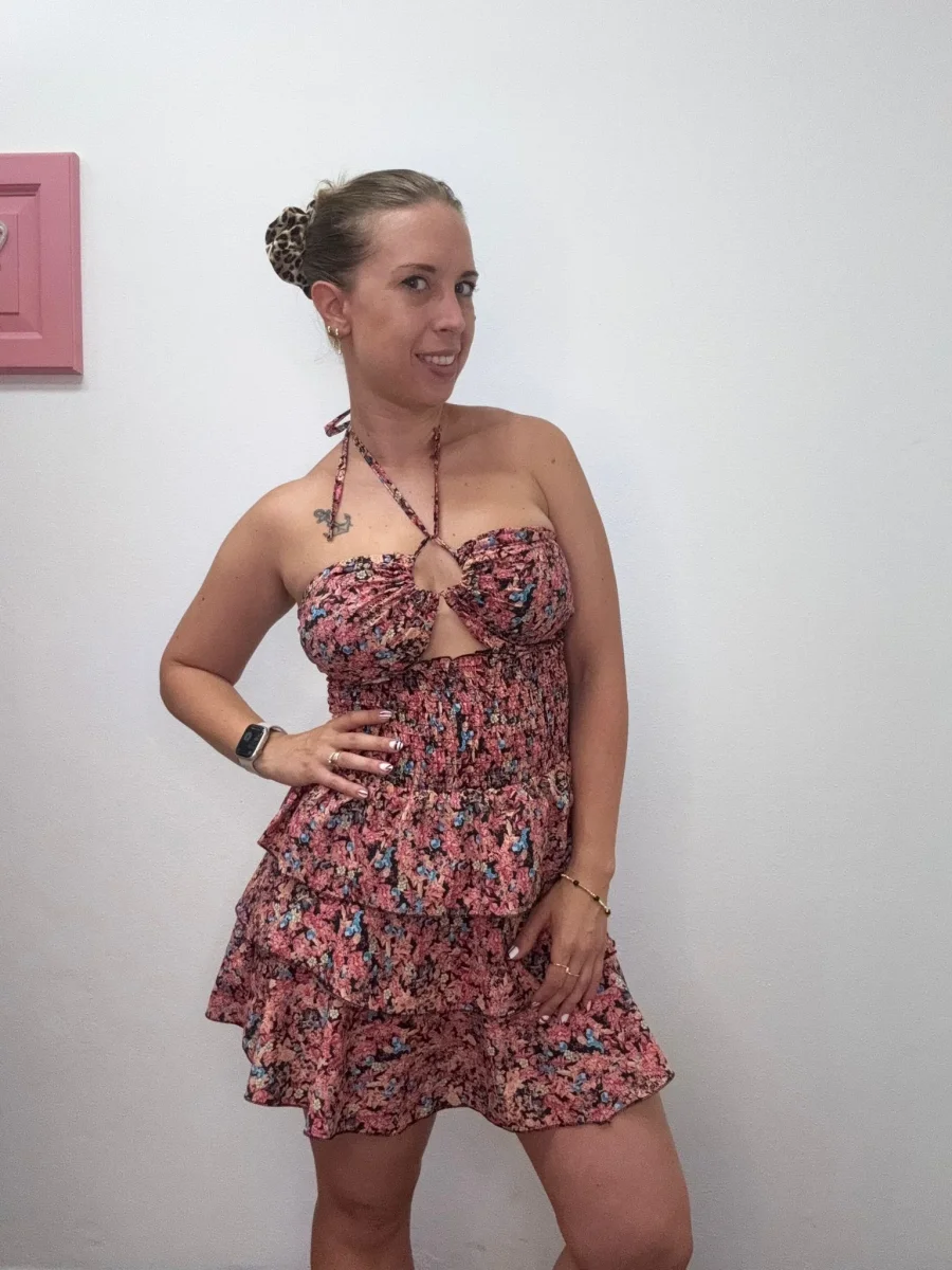 Abito fiorito con coppe e balze - abbigliamento - Stilosa