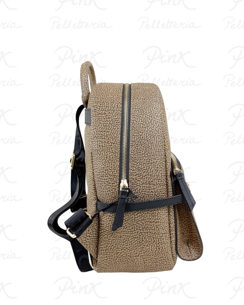 BORBONESE Gemini Zaino M. Tela St. Op Soft/Vitello 910102500193 311 Op Naturale/Nero - immagine 4