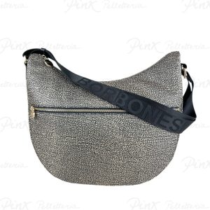 BORBONESE Eco Line Luna Bag Medium Tess. Ricicl. st. Op/Vitello 934109I15 X11 Op Naturale/Nero