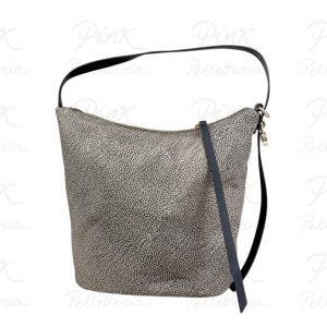 BORBONESE Prive Borsa Secchiello M. Tess. Ricicl. St. Op/Vitello 91010227AH1 X11 Naturale/Nero