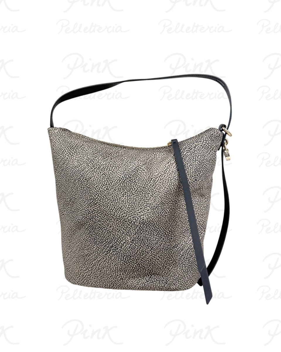 BORBONESE Prive Borsa Secchiello M. Tess. Ricicl. St. Op/Vitello 91010227AH1 X11 Naturale/Nero - immagine 2