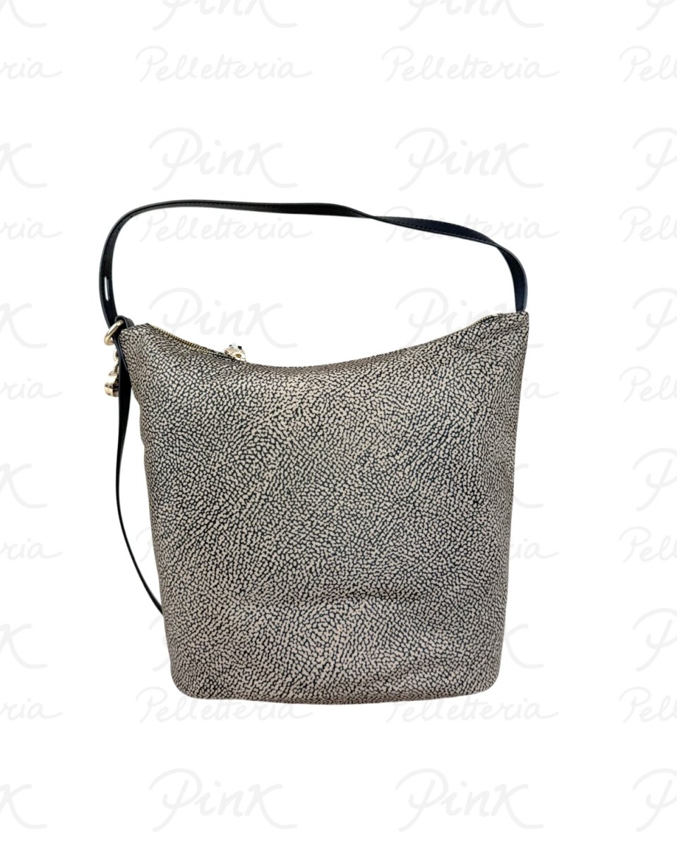 BORBONESE Prive Borsa Secchiello M. Tess. Ricicl. St. Op/Vitello 91010227AH1 X11 Naturale/Nero - immagine 3
