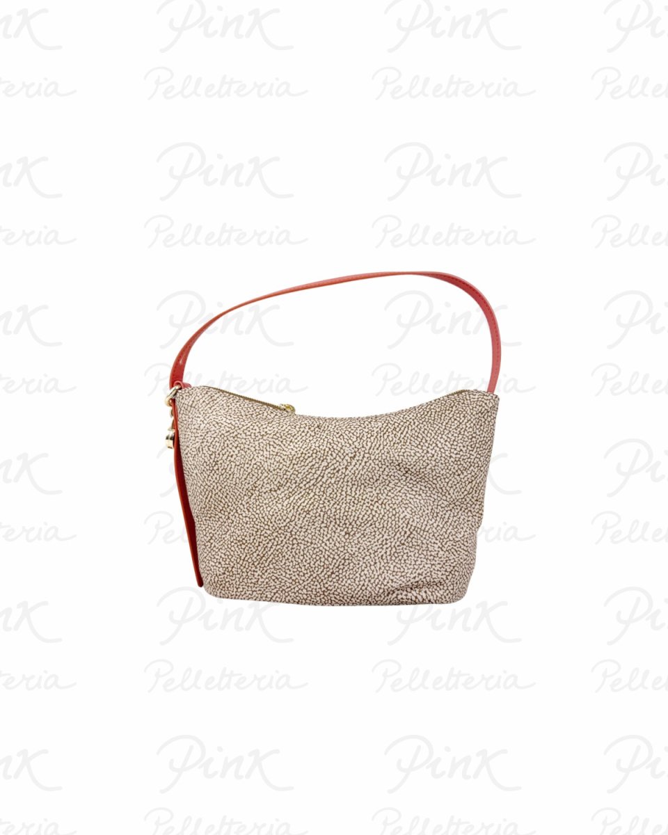 BORBONESE Prive Borsa Secchiello S. Tess. Ricicl. St. Op/Vitello 91010226AH1 035 Beige/Red Papaya - immagine 3