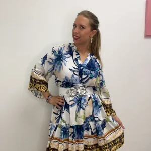 Abito scollo V con balza - abbigliamento - Stilosa