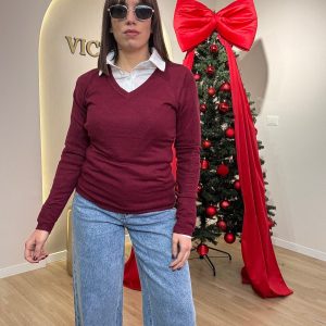 Maglia scollo a V lana rasata