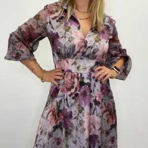 Abito fantasia midi violetto - abbigliamento - Artigli