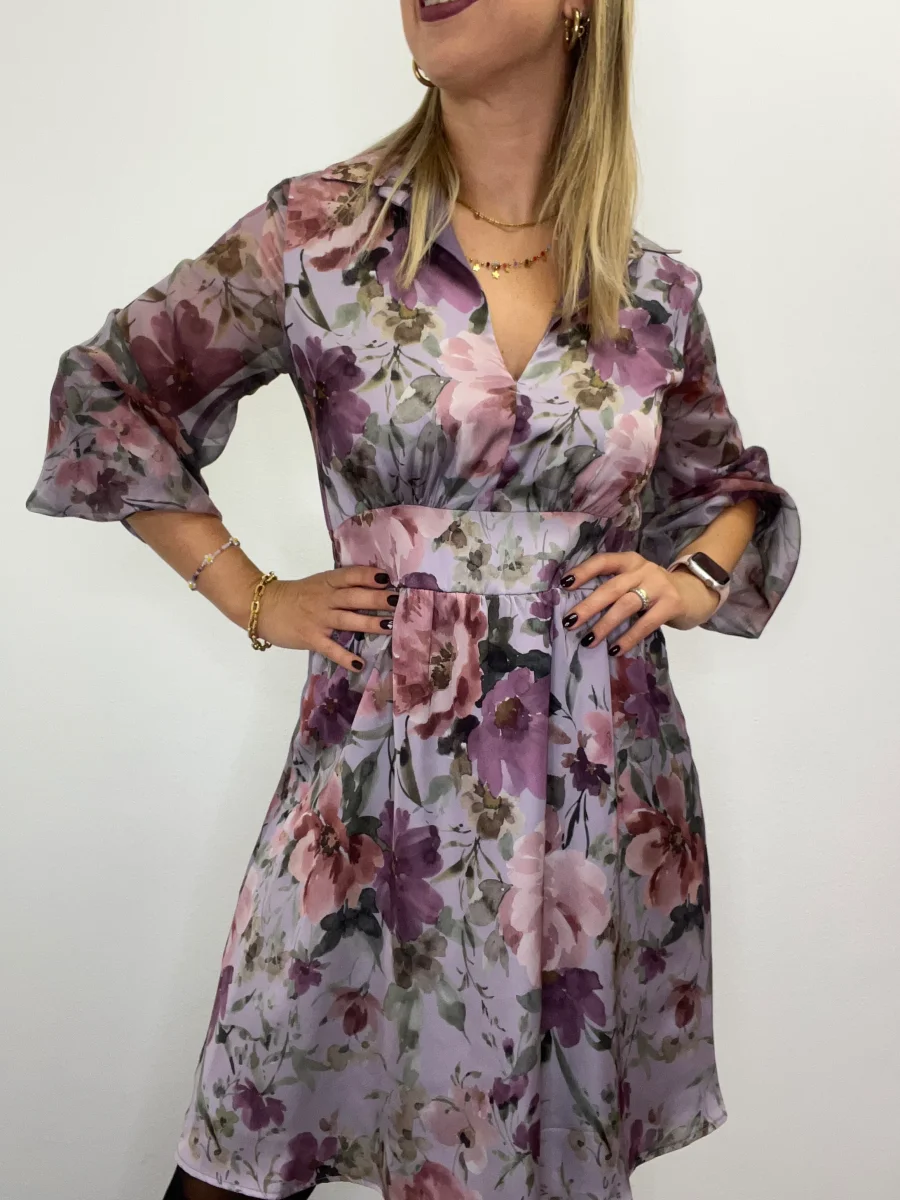 Abito fantasia midi violetto - abbigliamento - Artigli