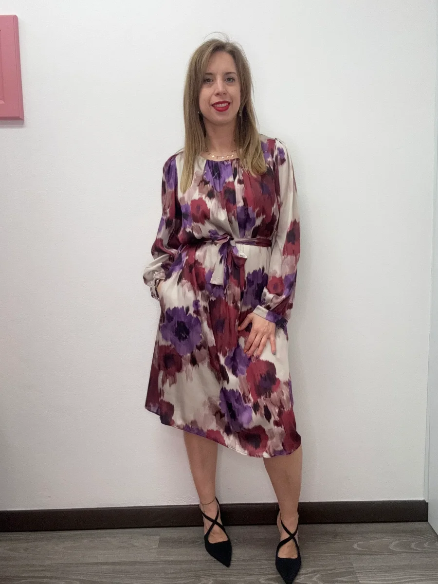 Abito fantasia con cintura ciclamino - abbigliamento - Jiveley - immagine 6