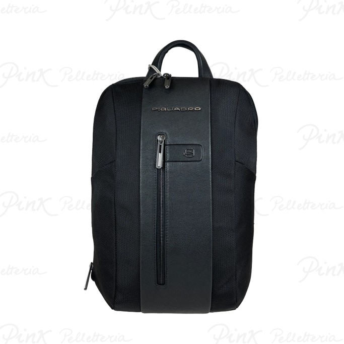 PIQUADRO Zaino Slim Espandibile in Pelle e Tessuto PC 14″ Nero CA6383BR2 N