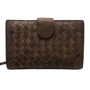 PORTAFOGLIO MEDIO IN PELLE INTRECCIATA MARRONE SCURO
