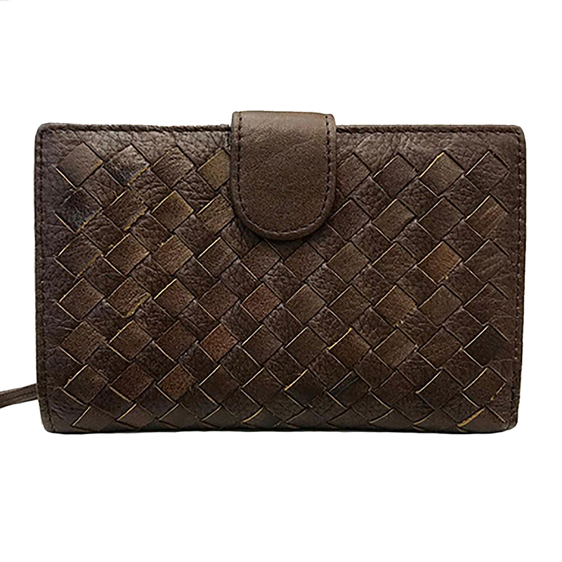 PORTAFOGLIO MEDIO IN PELLE INTRECCIATA MARRONE SCURO - immagine 2