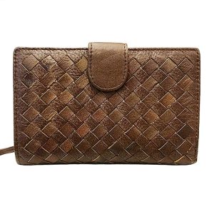 PORTAFOGLIO MEDIO IN PELLE INTRECCIATA MARRONE