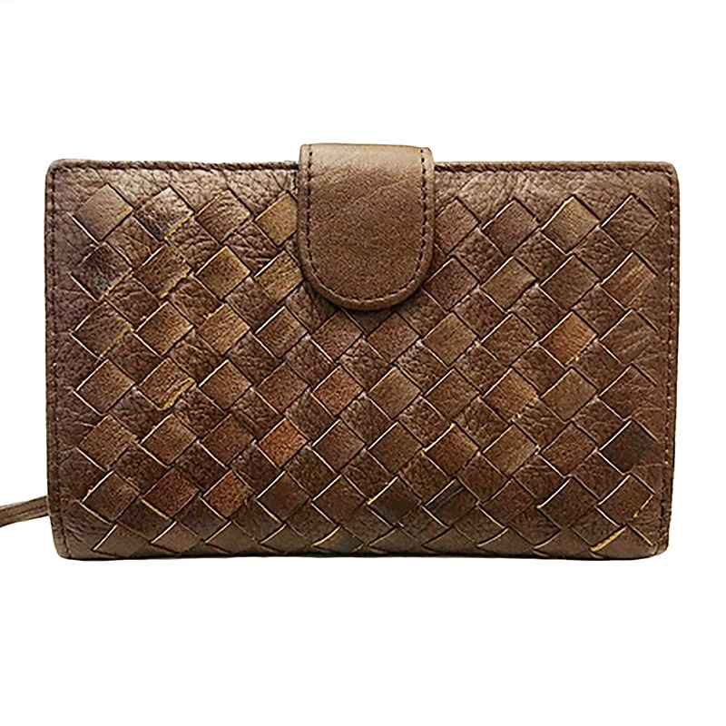 PORTAFOGLIO MEDIO IN PELLE INTRECCIATA MARRONE