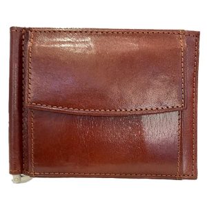 PORTAFOGLIO IN CUOIO CON FERMASOLDI E PORTAMONETE MARRONE