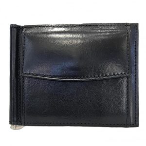 PORTAFOGLIO IN CUOIO CON FERMASOLDI E PORTAMONETE NERO