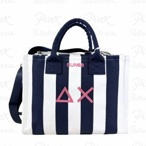 SUN68 Woman Printed Canvas Cali Midi Bag W36220-0731 Navy Blue/Bianco Panna