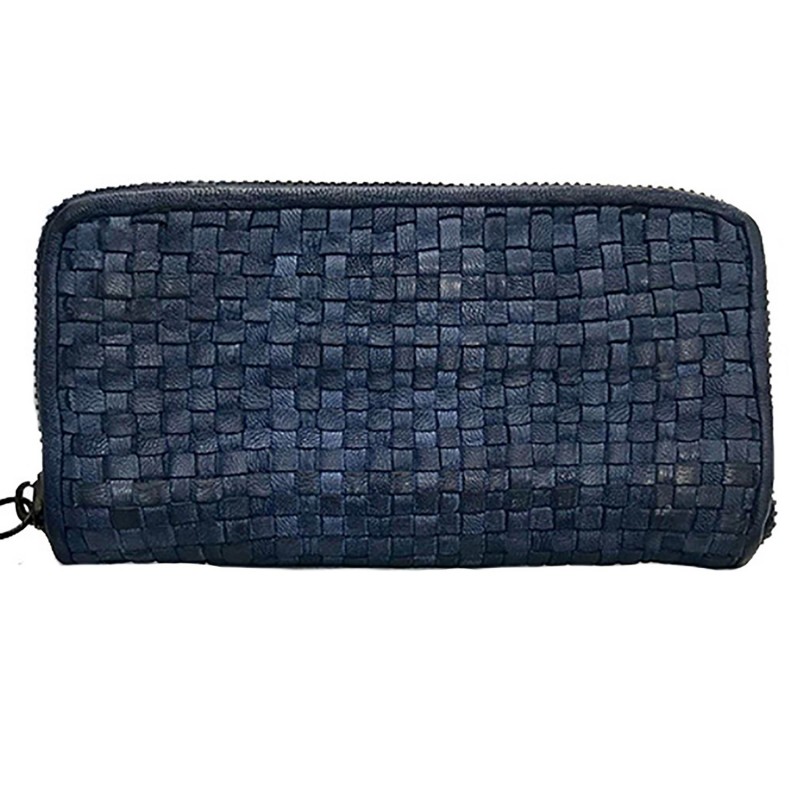 SIRIO PORTAFOGLIO PELLE MORBIDA VINTAGE INTRECCIATA BLU - immagine 2