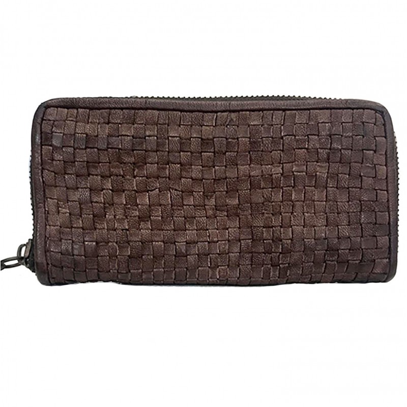 SIRIO PORTAFOGLIO PELLE MORBIDA VINTAGE INTRECCIATA TESTA MORO - immagine 2