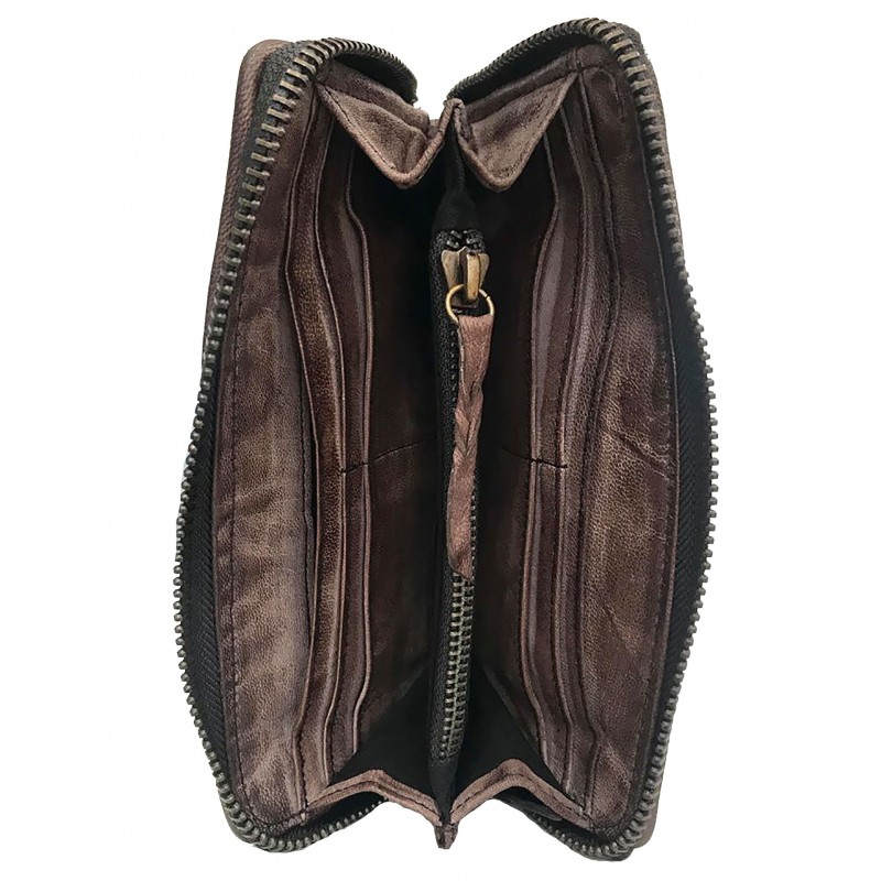 SIRIO PORTAFOGLIO PELLE MORBIDA VINTAGE INTRECCIATA TESTA MORO - immagine 4