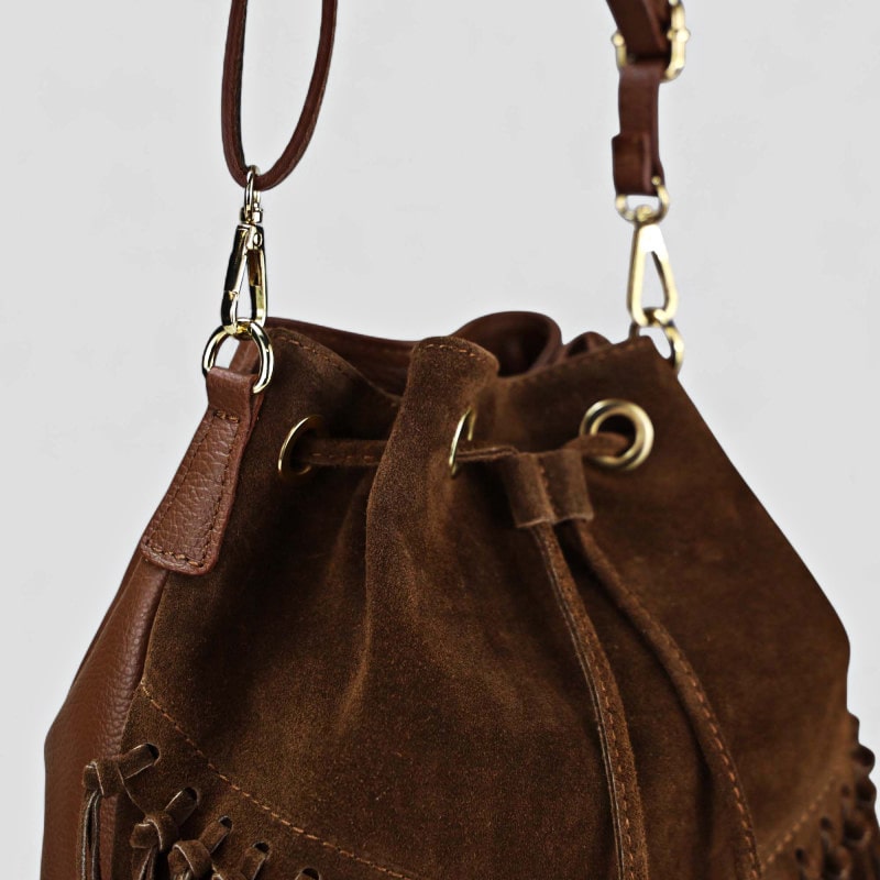 BORSA SECCHIELLO CON FRANGE SCAMOSCIATO HEIRAN SUEDE – DISPONIBILE IN VARI COLORI - immagine 6